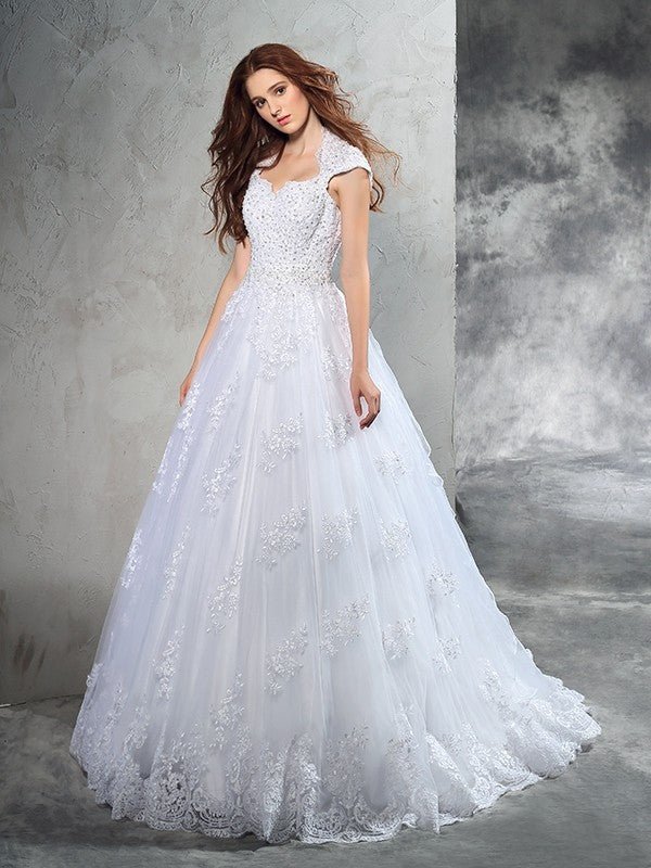 NumberSea - Ball Gown Sweetheart Lace Sleeveless Long Organza Wedding Dresses