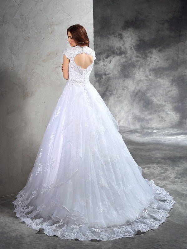 NumberSea - Ball Gown Sweetheart Lace Sleeveless Long Organza Wedding Dresses