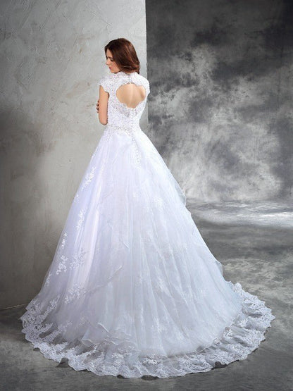 NumberSea - Ball Gown Sweetheart Lace Sleeveless Long Organza Wedding Dresses