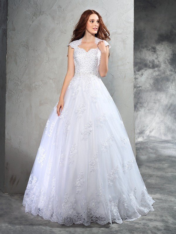 NumberSea - Ball Gown Sweetheart Lace Sleeveless Long Organza Wedding Dresses