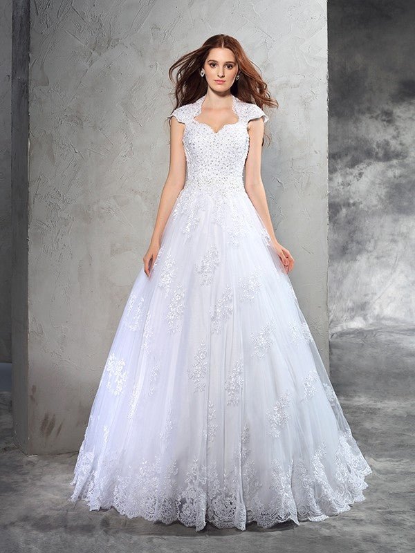 NumberSea - Ball Gown Sweetheart Lace Sleeveless Long Organza Wedding Dresses