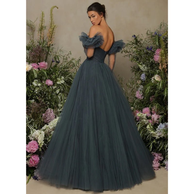 NumberSea - Ball Gown Sweetheart Long Sleeves Tulle Long Formal Evening Gown