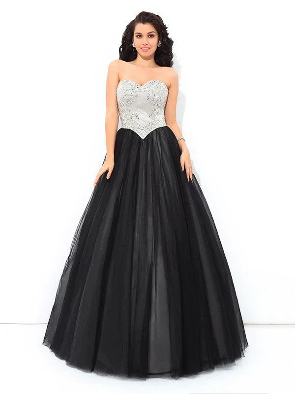 NumberSea - Ball Gown Sweetheart Paillette Sleeveless Long Net Quinceanera Dresses