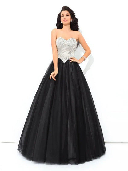 NumberSea - Ball Gown Sweetheart Paillette Sleeveless Long Net Quinceanera Dresses