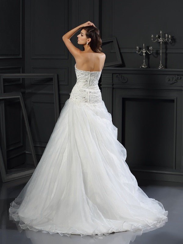 NumberSea - Ball Gown Sweetheart Ruffles Sleeveless Long Organza Wedding Dresses