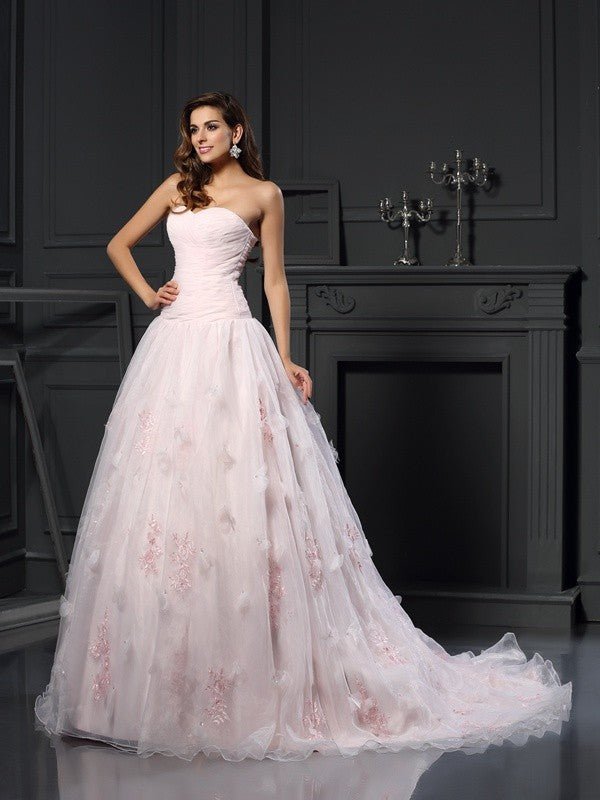 NumberSea - Ball Gown Sweetheart Ruffles Sleeveless Long Organza Wedding Dresses