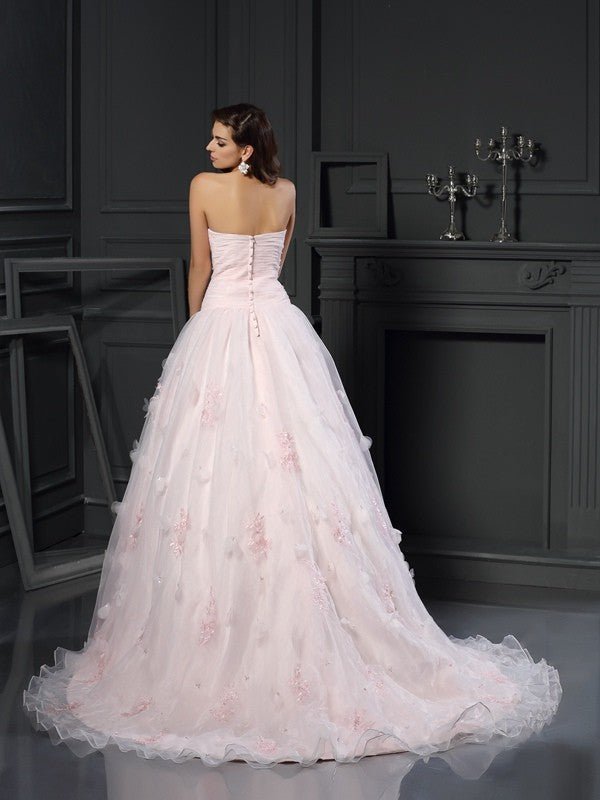 NumberSea - Ball Gown Sweetheart Ruffles Sleeveless Long Organza Wedding Dresses