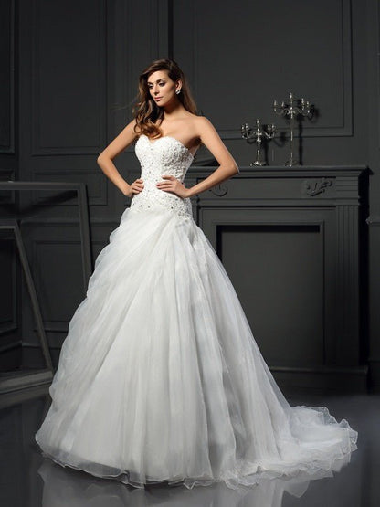 NumberSea - Ball Gown Sweetheart Ruffles Sleeveless Long Organza Wedding Dresses