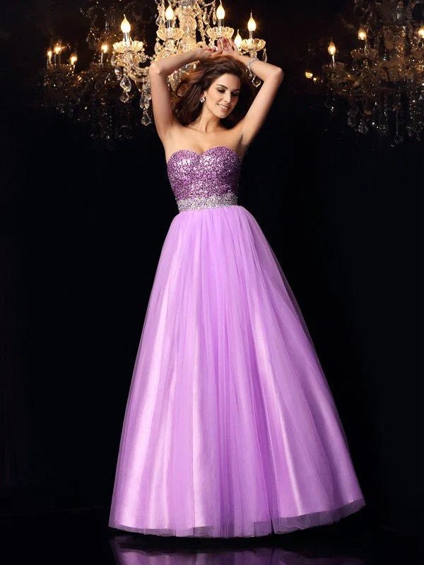 NumberSea - Ball Gown Sweetheart Sequin Sleeveless Long Elastic Woven Satin Quinceanera Dresses