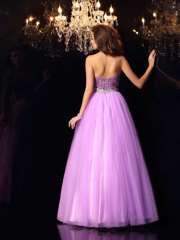 NumberSea - Ball Gown Sweetheart Sequin Sleeveless Long Elastic Woven Satin Quinceanera Dresses