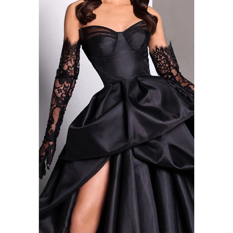 NumberSea - Ball Gown Sweetheart Side Slit Satin Pleated Long Formal Evening Gown