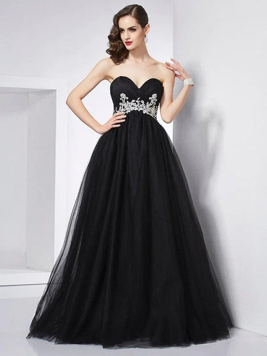 NumberSea - Ball Gown Sweetheart Sleeveless Applique Long Net Quinceanera Dresses