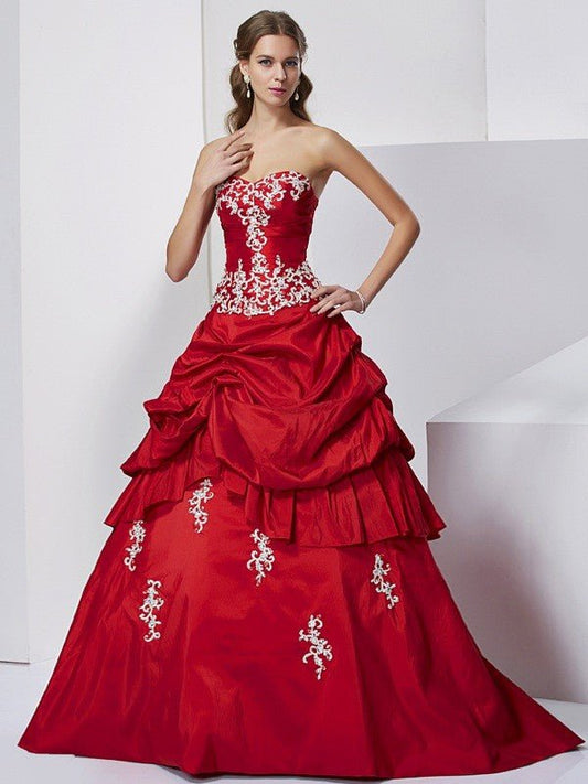 NumberSea - Ball Gown Sweetheart Sleeveless Beading Applique Long Taffeta Quinceanera Dresses