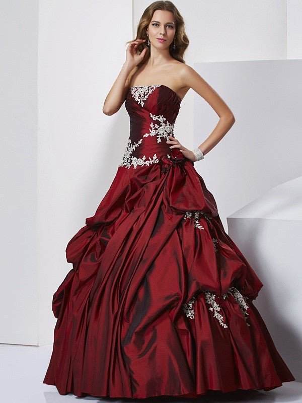 NumberSea - Ball Gown Sweetheart Sleeveless Beading Long Taffeta Quinceanera Dresses