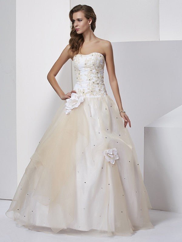 NumberSea - Ball Gown Sweetheart Sleeveless Hand - Made Flower Long Tulle Quinceanera Dresses