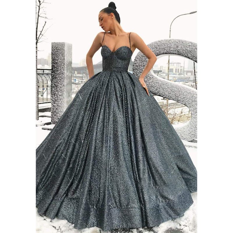 NumberSea - Ball Gown Sweetheart Spaghetti Straps Black Sparkle Prom Dress Formal Evening Gowns