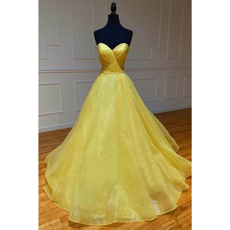 NumberSea - Ball Gown Sweetheart Yellow Tulle Pleat Long Senior Prom Dress Pageant Dress