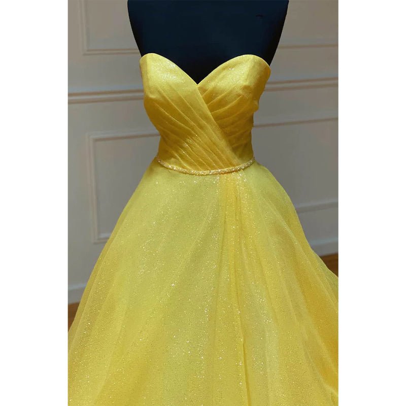 NumberSea - Ball Gown Sweetheart Yellow Tulle Pleat Long Senior Prom Dress Pageant Dress