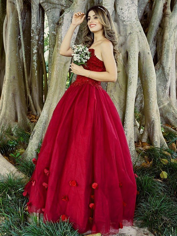 NumberSea - Ball Gown Tulle Applique Sweetheart Sleeveless Floor - Length Dresses