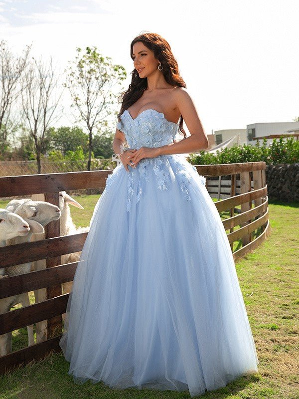 NumberSea - Ball Gown Tulle Applique Sweetheart Sleeveless Floor - Length Dresses