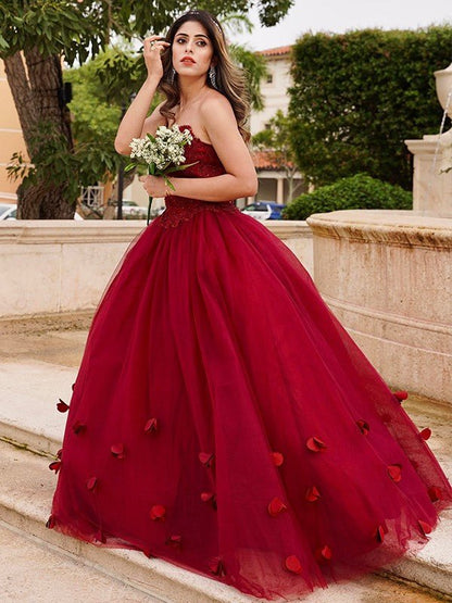 NumberSea - Ball Gown Tulle Applique Sweetheart Sleeveless Floor - Length Dresses