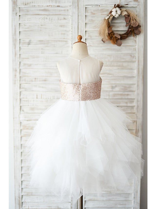 NumberSea - Ball Gown Tulle Sequined Sleeveless Jewel Neck Wedding Birthday Flower Girl Dresses