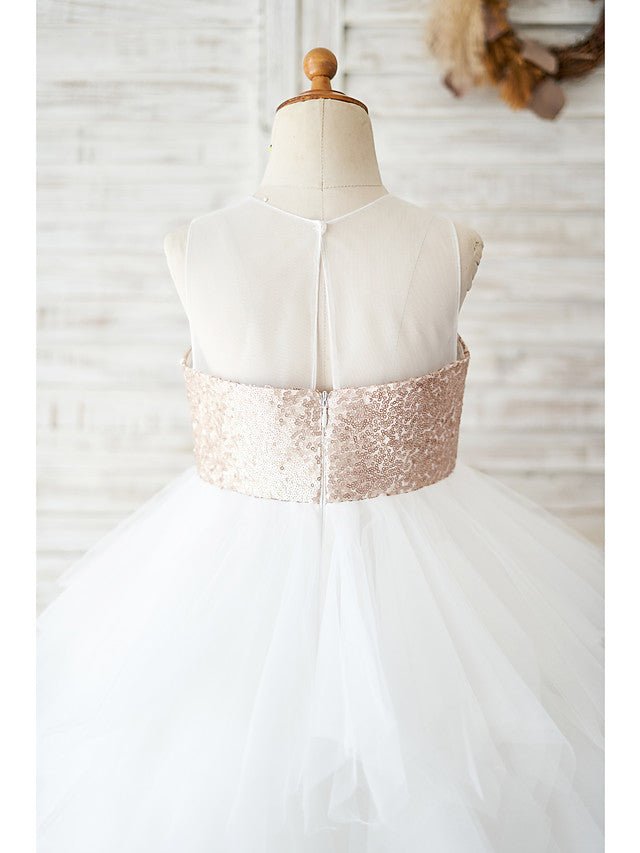 NumberSea - Ball Gown Tulle Sequined Sleeveless Jewel Neck Wedding Birthday Flower Girl Dresses