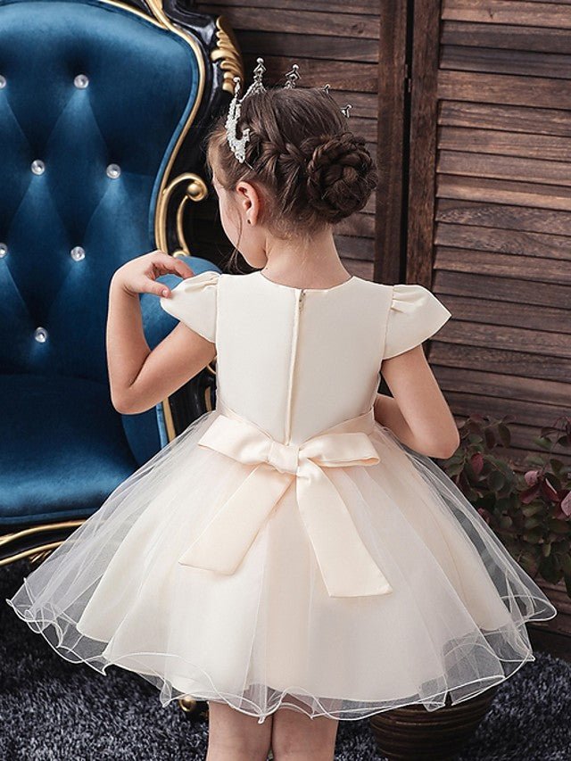 NumberSea - Ball Gown Tulle Short Sleeve V Neck Wedding Party Flower Girl Dresses