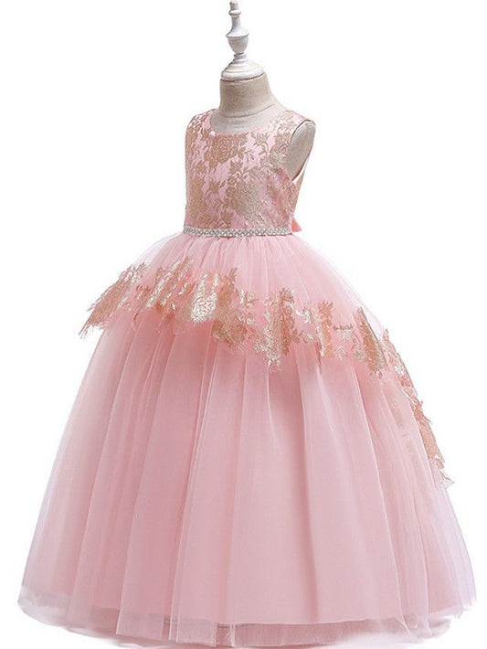 NumberSea - Ball Gown Tulle Sleeveless Jewel Neck Pageant Flower Girl Dresses