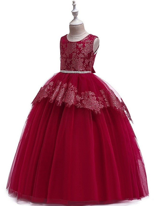 NumberSea - Ball Gown Tulle Sleeveless Jewel Neck Pageant Flower Girl Dresses