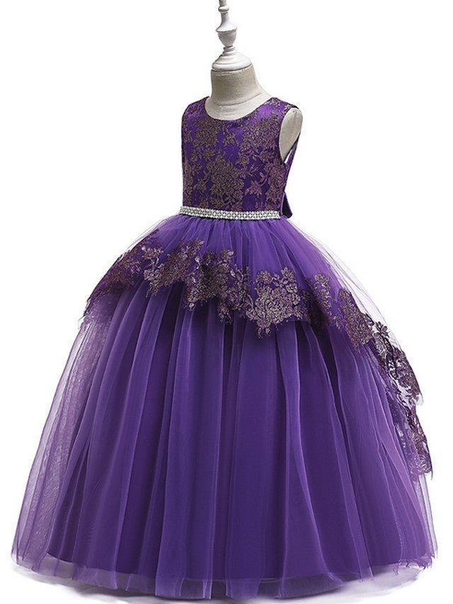 NumberSea - Ball Gown Tulle Sleeveless Jewel Neck Pageant Flower Girl Dresses