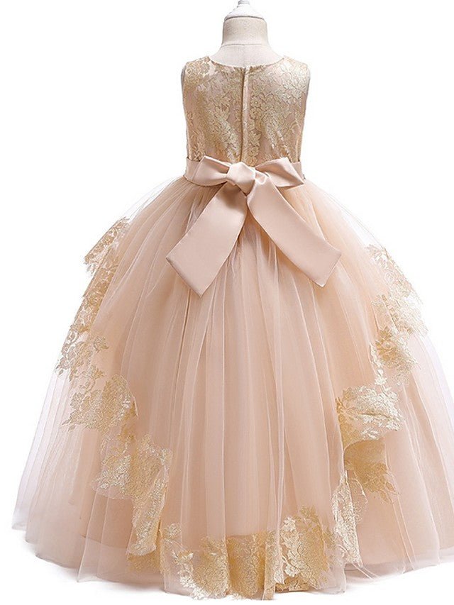 NumberSea - Ball Gown Tulle Sleeveless Jewel Neck Pageant Flower Girl Dresses