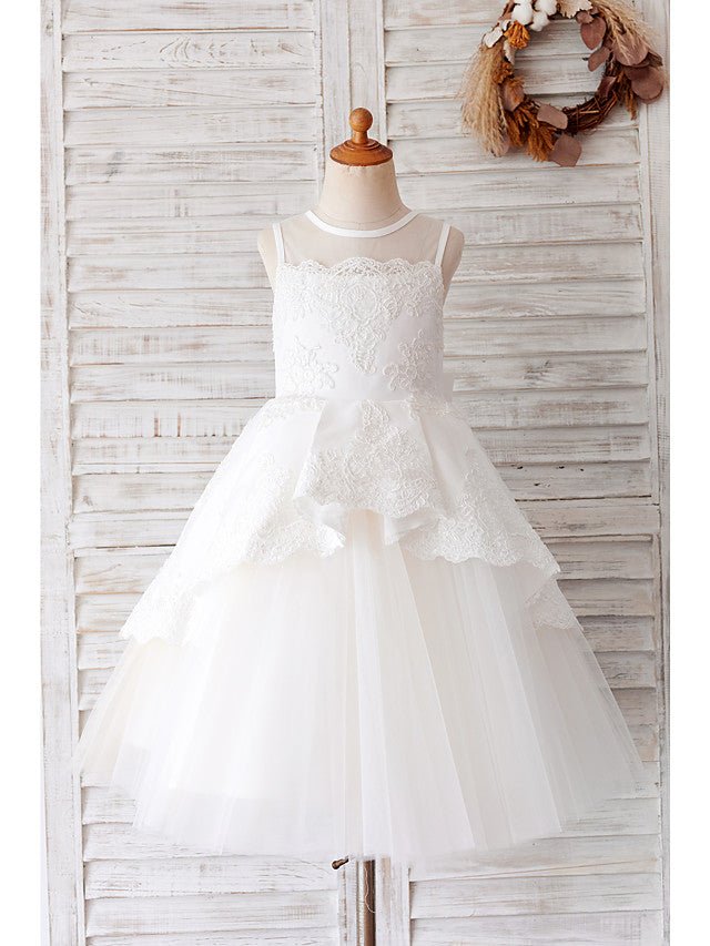 NumberSea - Ball Gown Tulle Sleeveless Jewel Neck Wedding Birthday Flower Girl Dresses