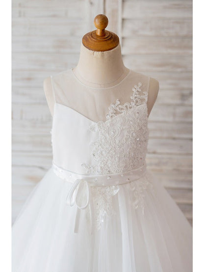 NumberSea - Ball Gown Tulle Sleeveless Jewel Neck Wedding Birthday Flower Girl Dresses