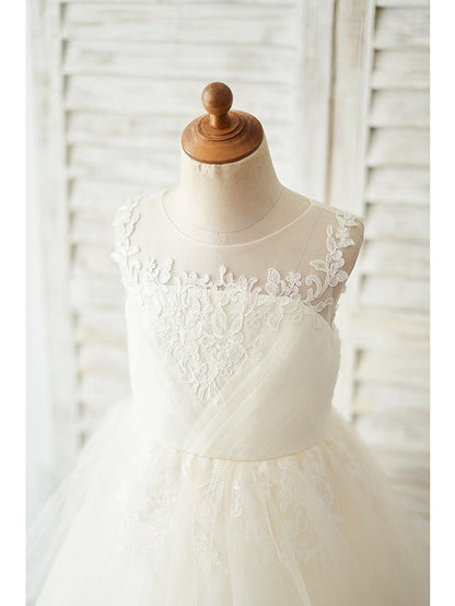 NumberSea - Ball Gown Tulle Sleeveless Jewel Neck Wedding Birthday Flower Girl Dresses