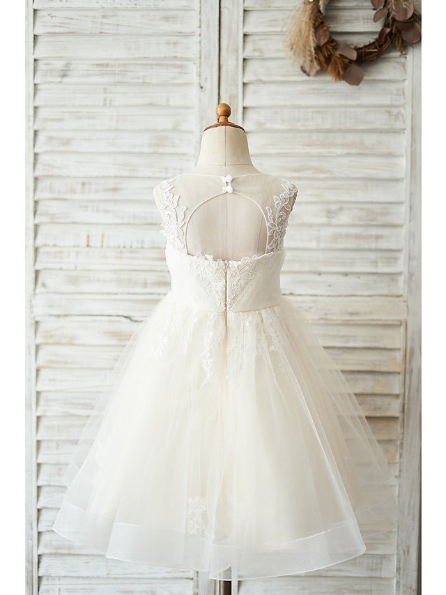 NumberSea - Ball Gown Tulle Sleeveless Jewel Neck Wedding Birthday Flower Girl Dresses