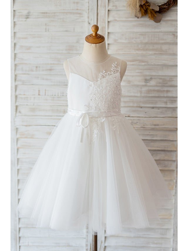 NumberSea - Ball Gown Tulle Sleeveless Jewel Neck Wedding Birthday Flower Girl Dresses