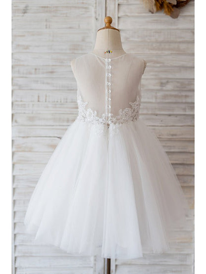 NumberSea - Ball Gown Tulle Sleeveless Jewel Neck Wedding Birthday Flower Girl Dresses