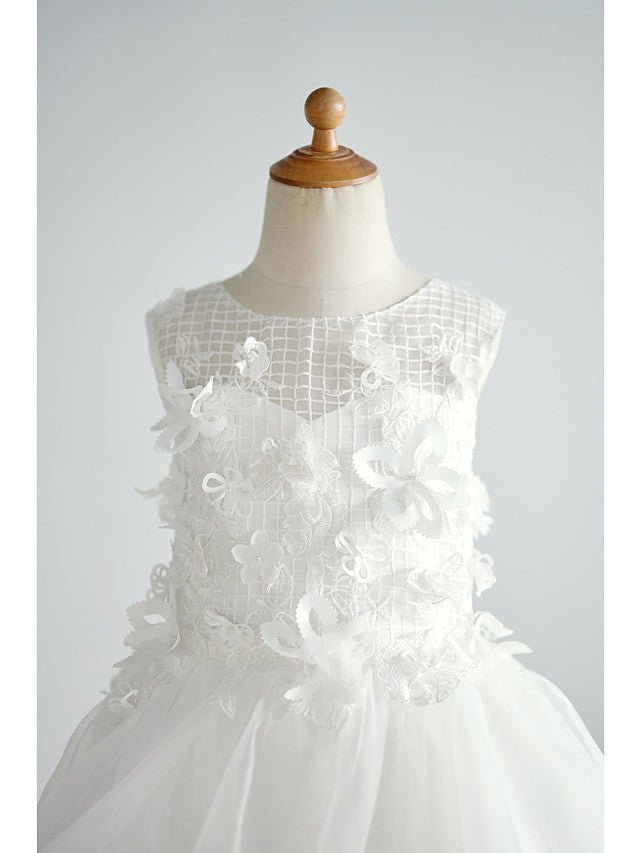 NumberSea - Ball Gown Tulle Sleeveless Jewel Neck Wedding Birthday Flower Girl Dresses