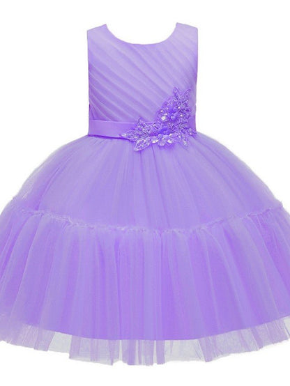 NumberSea - Ball Gown Tulle Sleeveless Jewel Neck Wedding Party Flower Girl Dresses