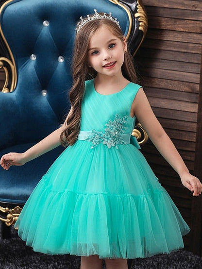 NumberSea - Ball Gown Tulle Sleeveless Jewel Neck Wedding Party Flower Girl Dresses