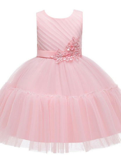 NumberSea - Ball Gown Tulle Sleeveless Jewel Neck Wedding Party Flower Girl Dresses