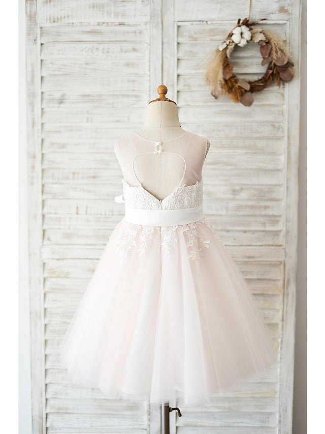 NumberSea - Ball Gown Tulle Sleeveless Jewel Neck Wedding Party Flower Girl Dresses