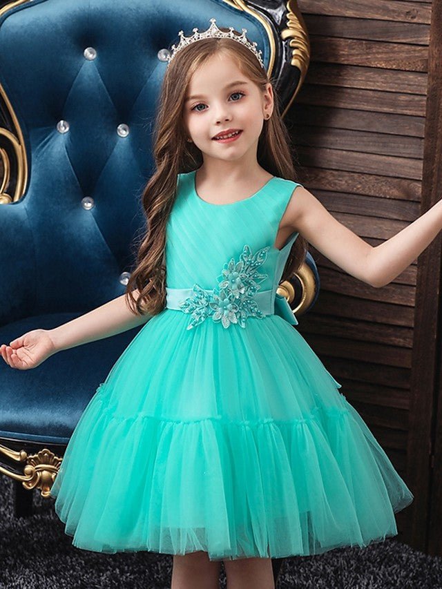 NumberSea - Ball Gown Tulle Sleeveless Jewel Neck Wedding Party Flower Girl Dresses