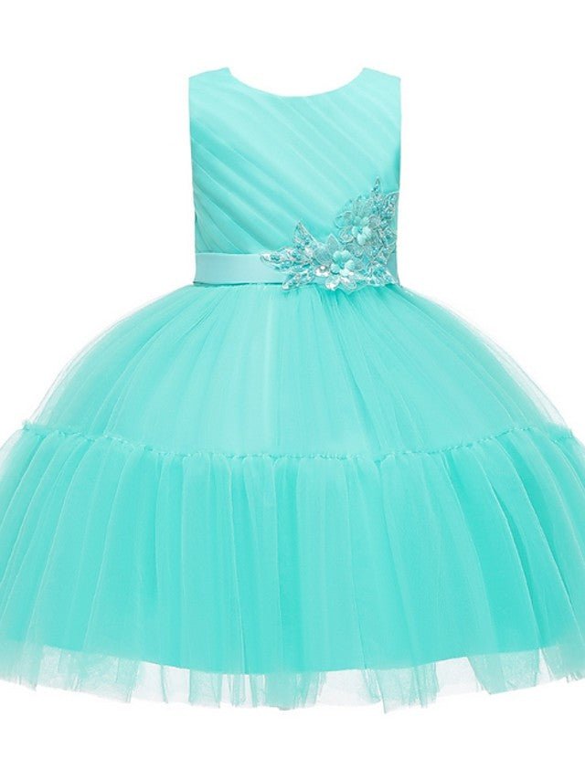 NumberSea - Ball Gown Tulle Sleeveless Jewel Neck Wedding Party Flower Girl Dresses