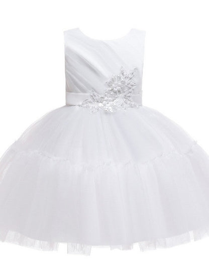 NumberSea - Ball Gown Tulle Sleeveless Jewel Neck Wedding Party Flower Girl Dresses