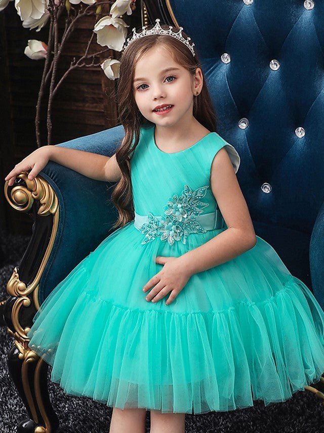 NumberSea - Ball Gown Tulle Sleeveless Jewel Neck Wedding Party Flower Girl Dresses