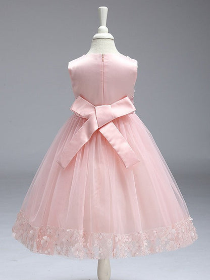 NumberSea - Ball Gown Tulle Sleeveless Jewel Neck Wedding Party Flower Girl Dresses With Bow