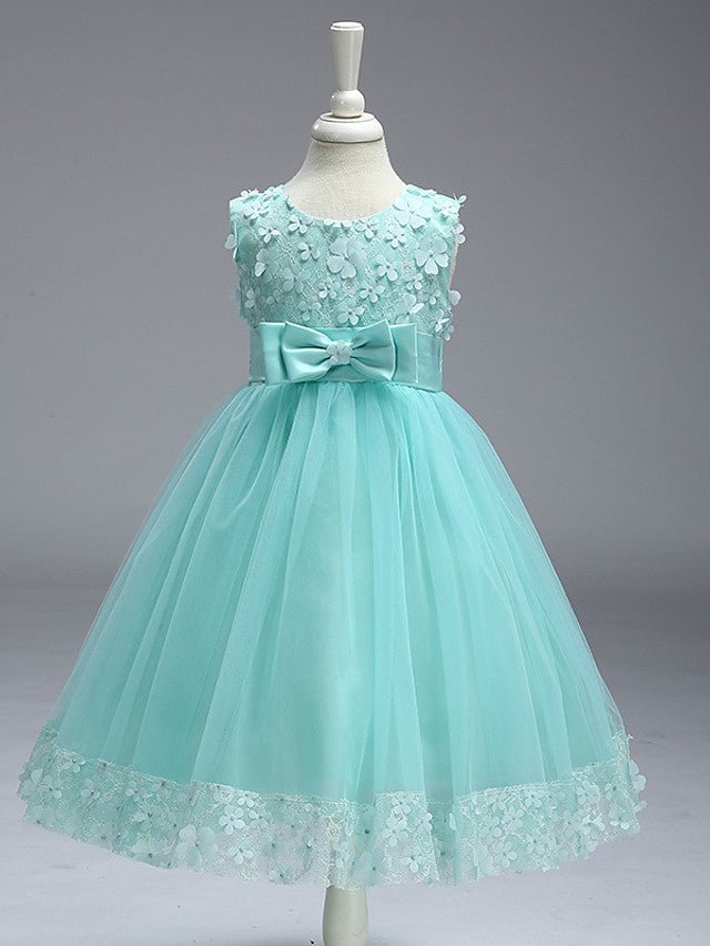 NumberSea - Ball Gown Tulle Sleeveless Jewel Neck Wedding Party Flower Girl Dresses With Bow