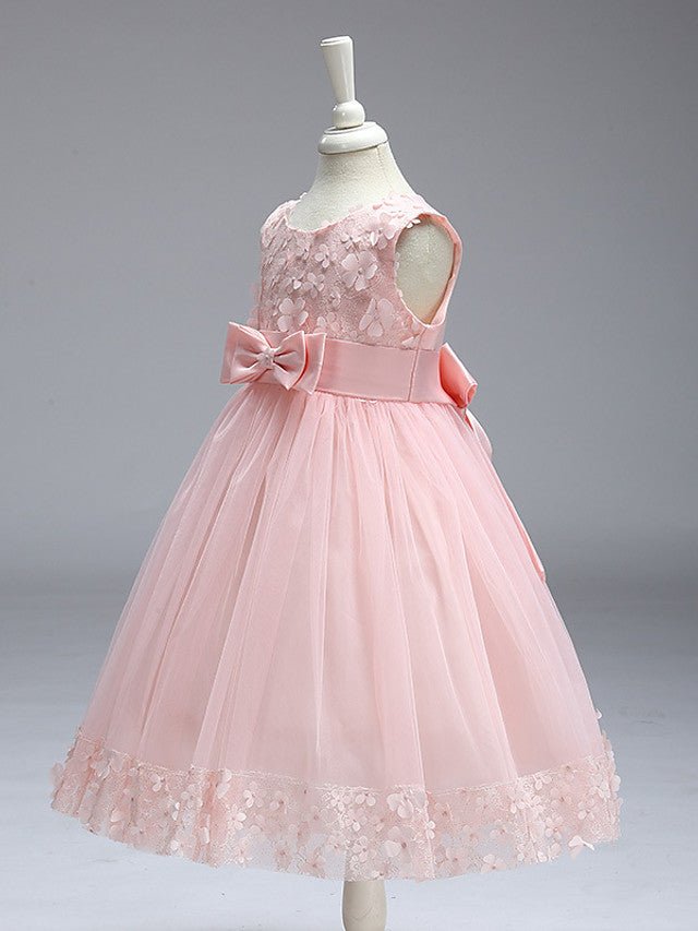 NumberSea - Ball Gown Tulle Sleeveless Jewel Neck Wedding Party Flower Girl Dresses With Bow